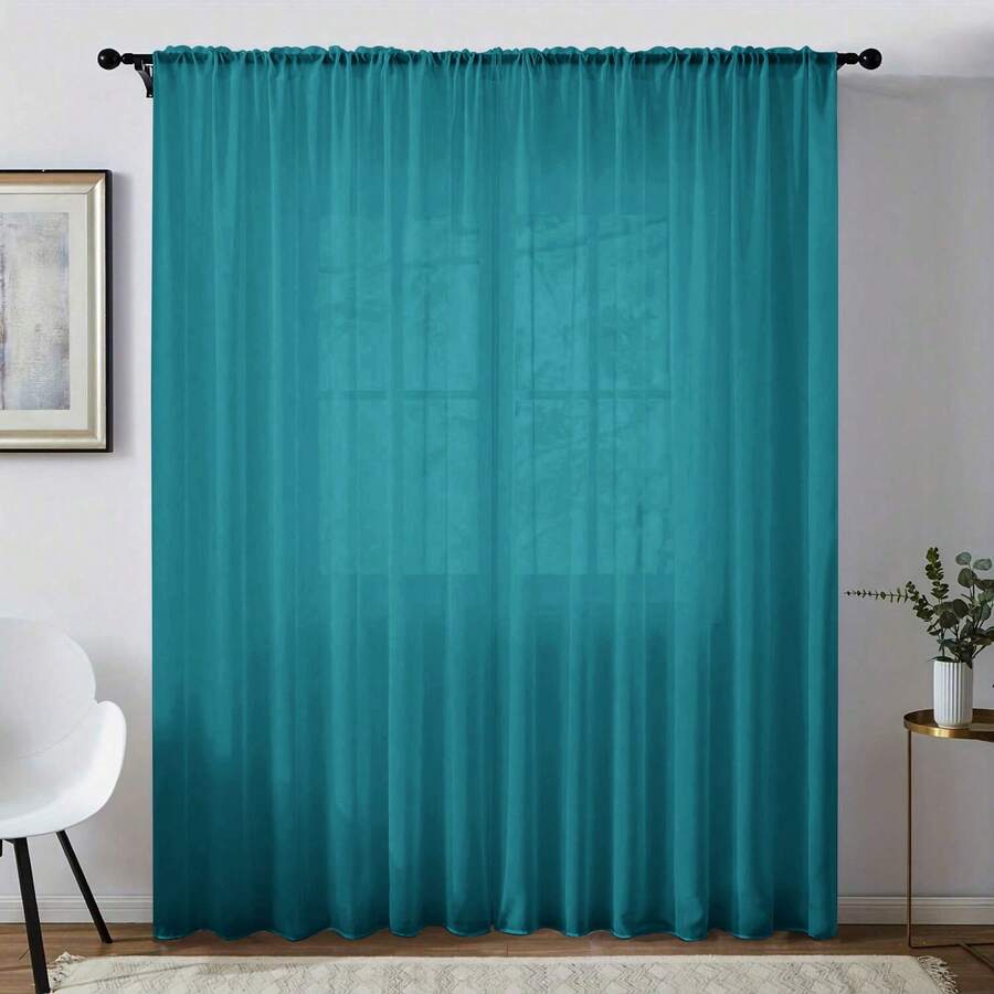 1 件白色雪纺薄纱窗帘，设计用于过滤光线同时保持透明，适用于卧室、办公室、厨房、客厅、书房和家居装饰。﻿ - 綠色 - 查看 1