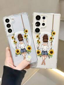 Minimalist Sunflower Girl Clear Acrylic TPU Phone Case For IPhone 16 Pro Max & For Samsung S24 Ultra & For IPhone 15 Pro, Creative Flower Phone Case With Artistic Design, Protective Cover With - Trong sáng - Xem 6