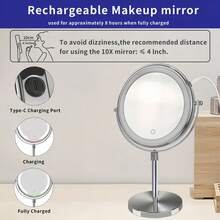 8-Inch Lighted Makeup Mirror With Magnification, 3 Light Colors, Adjustable Brightness And Height, 360° Rotation, 10X Magnifying Mirror With Lights, LED Makeup Mirror For Women - Chrome - Multicolor - View 4
