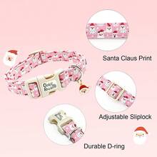 狗项圈圣诞节节日宠物项圈圣诞老人印花宠物项圈可爱小狗项圈柔软可调节狗项圈 - 粉色 - 查看 4