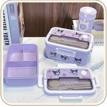 Sanrio 1pc Sanrio Kuromi, Cinnamoroll, My Melody Portable Lunch Box Set - Leak-Proof Sealed Lid Design, Large Capacity Bento Box, Cartoon DIY Stickers, Microwave , Suitable For School, Office, Travel, Picnic, Kitchen Storage, Christmas Gift, Holiday Present, Birthday Gift