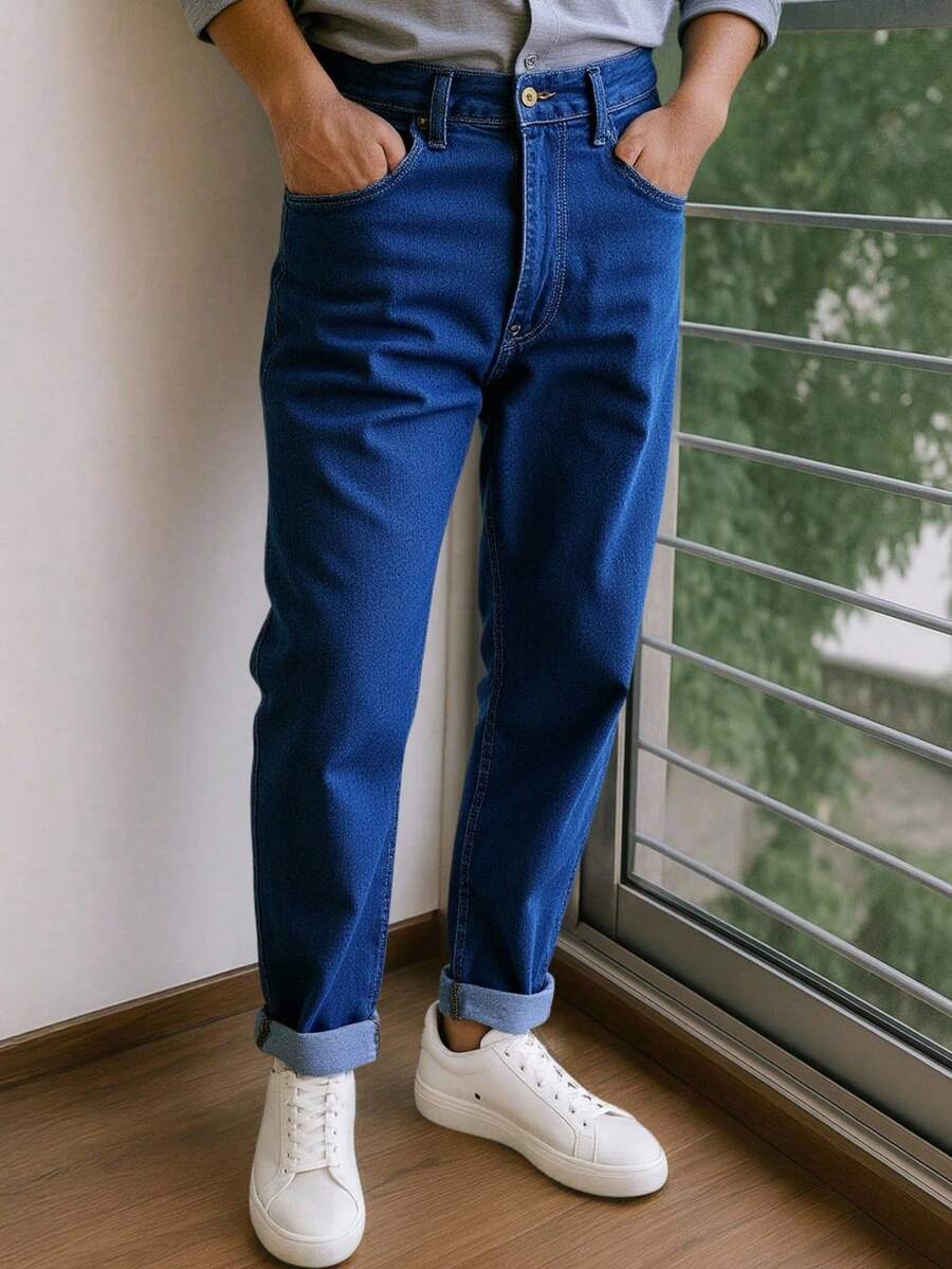 Pantalones De Hombre Mezclilla Recto Casual Baggy Vaquero Cargo Ancho Oversize Vestir Pantalones De Hombre En Oferta Pantalones De Hombre Baratos - Azul Marino - Ver 1