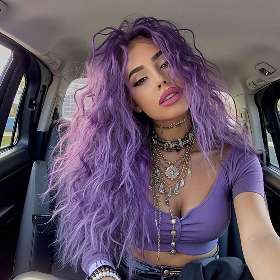 Heat Resistant Chemical Fiber Wigs Daily Wear Women Wigs Sweet Cute Wigs Prom Party Wigs Natural Hair - Màu tím - Xem 1
