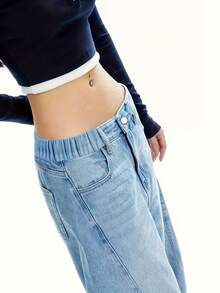 Tween Girl Vintage Baggy Straight Leg Washed Denim Jeans Pants - Blue - View 5