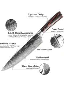 SUNTY Professional Japanese Chef Knife Set - 8 Inch Sushi & Meat Knife, High Carbon Stainless Steel Blade, Solid Wood Handle Gift Set, Ultra Sharp Vegetable Knife - Father's Day Gift, Kitchen Tools For Precision Cutting - Redwood - View 5