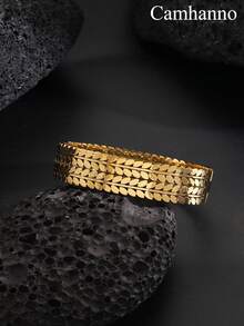 1 件时尚奢华不锈钢叶形手链，镀 18k 且不易褪色，适合女性日常或特殊场合、休闲、婚礼、派对、节日礼物 - 金黃色 - 查看 1