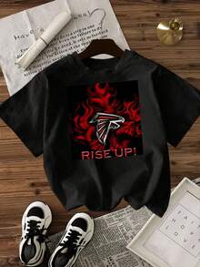 Women's T-Shirt Casual Round Neck Black White Options Atlanta Falcons Rise Up Graphic Print  Daily Wear Shirts Summer Tops Graphic Tees Summer Outfits For Women Graphic Tees Women Crop Tops Tops For Women  Vintage Cotton Cute  Clothes Women - Black - View 2