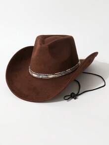 1pc Women's Fashion Decorative Waist Chain High-Quality Cowboy Hat, European And American Western Style, Fashionable Minimalist Fedora Hat, Unisex, Suitable For Daily Wear, Parties, Western Themed Events, Gatherings, Cosplay, Graduation Ceremonies, Masquerade Balls, Festivals, Birthday Celebrations, Music Festivals, Hiking - Top Hat - View 5