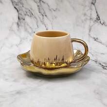 2pcs Ceramic Coffee Cup & Saucer Set, Macaron Colors Electroplated Silver/Gold/White/Black, 90ml Capacity, Couples Gift, Home/Party Use For Coffee, Tea, Water