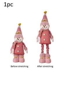 1pc Large Size Christmas Figurine Telescopic Length Christmas Ornament Snowman Standing Home Decorations Doll Soft Door Window Table Tree Holiday Xmas Season Decor (Pink Small Santa Claus) - Multicolor - View 12