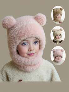 1 Set Kids Winter Hat, Scarf And Mask - Warm Fleece Balaclava Hat With Ear Ion, Suitable For 1-6 Years Old Boys And Girls, Cute Pom Pom Beanie For School, Cycling, Skiing, Children Winter Accessories, Cold Weather Gear, Comfortable Material, Hand Washable, Ideal For Little Kids - 1PC - View 2