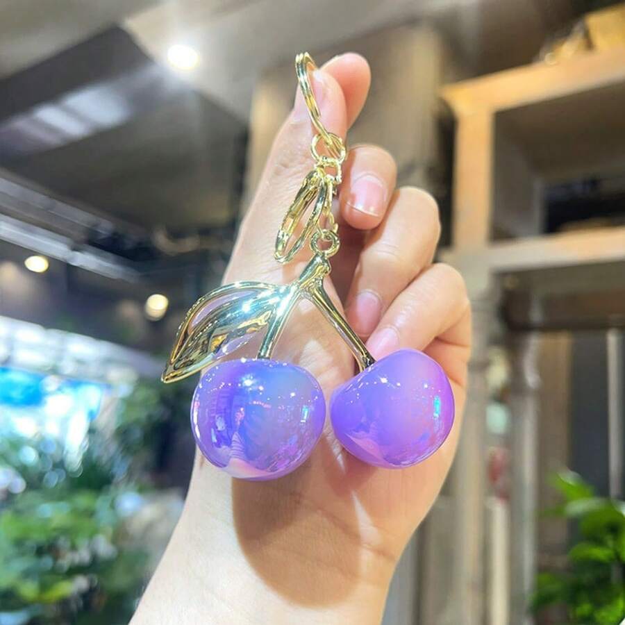 1PC Random Color New Leaf Big Cherry Pendant Alloy Accessory Diy Pendant Gift Keychain - 彩色 - 查看 1