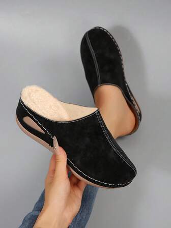 Women's Warm Thermal-Lined Clog Slippers, Convenient Slip-On Mules For Casual Daily And Indoor Wear, Perfectly Match With Pants And Casual Outfits