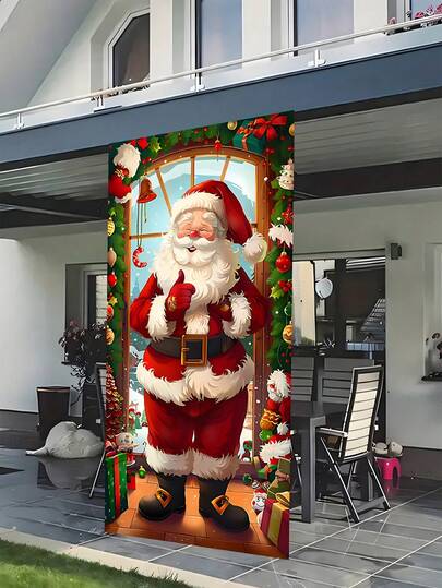 Copertura per porta natalizia con Babbo Natale e regali - 90 x 180 cm, in poliestere, decorazione natalizia per uso esterno e per feste