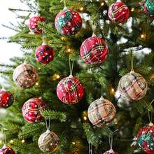 16Pcs Christmas Buffalo Plaid Ball Ornaments Christmas Fabric Foam Ball With Snowflake Pattern Ornaments Shatterproof Christmas Tree Hanging Ornament For Xmas Party Decoration Supplies Home Decor Christmas Decorations Room Decor Winter