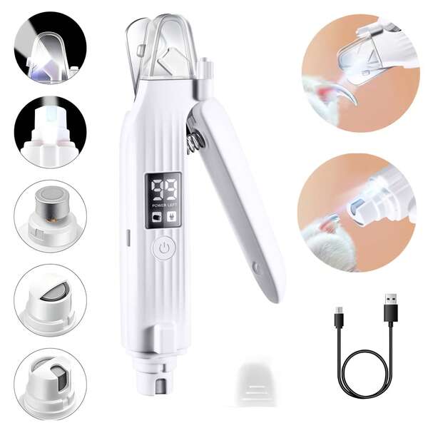 1 قطعة، أداة عناية بأظافر الكلاب 2 في 1، مقص أظافر للقطط، مبرد أظافر كهربائي مع ضوء LED، مقص أظافر قابل للشحن، ملمع أظافر، مناسب لأنواع الحيوانات الأليفة المختلفة، لاستخدام يومي