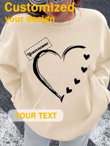 1 قطعة ملابس علوية رياضية مقنعة بنمط قلب للنساء، موضة يومية عادية، مناسبة للخريف/الشتاء، إمكانية طباعة نص/اسم كهدية للصديقة/العائلة - لون مشمشي - مشاهدة 1