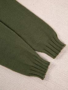 Casual Loose High Neck Drawstring Knit Pullover - Army Green - View 8