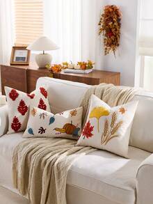 1/2 Vỏ gối thêu hình lá mùa thu 18x18, Vỏ gối trang trí hình lá mùa thu, Đồ trang trí nhà nông thôn mùa thu, Vỏ gối trang trí ghế sofa - Nhiều màu - Xem 5