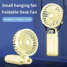 DS18 Portable Handheld Fan, USB Interface Battery-Powered Fan, Battery Capacity 1200mAH With LED Display, Handheld/Neck/Desktop Three-In-One Personal Mini Fan, 90° Foldable Desktop Fan With Base, Ideal For Cooling Off Or Applying Makeup When Out And About Summer Gift For Women/Men