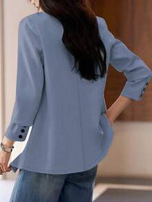 Women's Single Breasted Long Sleeve Blazer With Buttoned Cuffs - Baby Blue - View 2