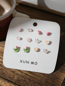 Set de 6 piezas de pendientes de mariposa de cerámica/Set de pendientes de mariposa de cerámica de doble capa, pendientes florales elegantes, de alta calidad y lujo, con diseño de corazón, pendientes minimalistas y elegantes - verde menta - Ver 7