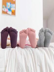 6 Pairs Cotton Toe Socks, Breathable Compression Crew Socks For Athletic Running, Sports, Yoga - Nghệ, Tím, Xanh lá, Đen, Xám, Hồng - Xem 6