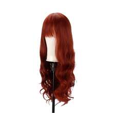 Wavy Hair Wig With Bangs Black Organic Fiber Long 60cm - 酒紅色 - 查看 2