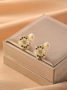 1 对时尚彩色雪花圣诞夹式耳环，高端优雅蚊香夹式耳环，无穿孔，适合女性日常佩戴，圣诞礼物 - 耳夾 - 查看 5