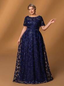 Faeriesty Mosy Plus Short Sleeves Floral Sequin Mother Of The Bride Dress&Wedding Dress&Formal Party Dress&Long Evening Gown