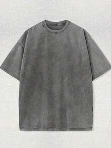 230G Retro Washed Cotton-Shirt, Anime Graphic Double-Sided Print "This World Shall Know Pain", Loose Fit Round Neck, Unisex Summer Streetwear, Holiday Casual Fashion New Arrival - 深灰色 - 查看 2