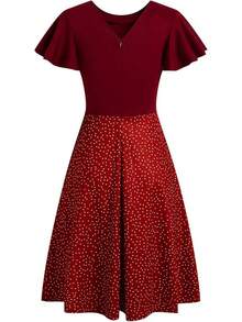 Women's Semi-Formal Ruffle Sleeve V-Back Work Fit And Flare Cocktail Knee Length Dress With Pockets, 2025 Style - 橘子點 - 查看 4