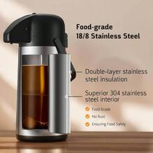 Airpot Coffee Carafe Keeping Hot - 102 OZ 3L Large Coffee Dispenser With Pump - Insulated Stainless Steel Urn Hot Drinks Tea Chocolate - Thermal Beverage Dispenser Parties - 不銹鋼 + 64 盎司 - 查看 5