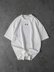 LC Sport Corelite Men's Summer Casual Dumbbell Print Sports-Shirt Oversized Gym Shirts Workout Tees Baggy ShirtCasual Daily Wear Men Shirts,Tees,Mens Clothes,-Shirt,Retro-Shirt,Male And Female Neutral Short Sleeves,Clothes Plus Size,Sweatshirt,Clothes Women,Tops,New Year's Clothing,Womens Tops,Spring,Summer Tops Women,Spring Clothes,Vacation Outfits ,Summer Outfits,Tees Women - 白色 - 查看 3