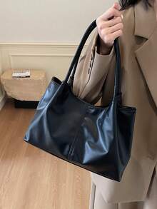 New Soft Leather Large Capacity Tote Bag For Classroom Commuting Handheld, Unique Design Single Shoulder Underarm Bag - Black - View 5