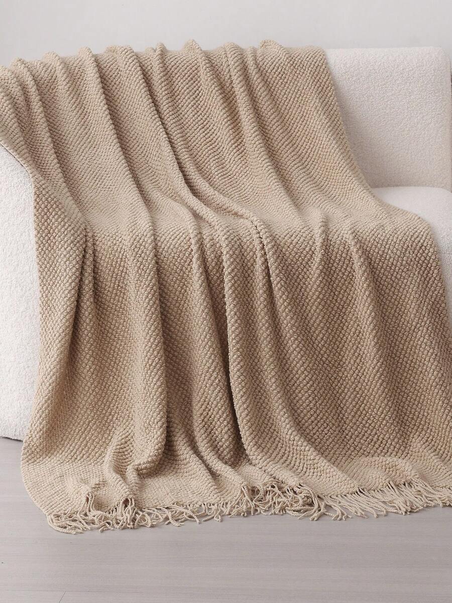 A Solid Color Particle Knitted Blanket, Nordic Style Acrylic Rectangular Office Nap Sofa Blanket Air Conditioning Blanket Knitted Small Blanket Shawl Cover Blanket Blanket Bed End Blanket - 玉米卡其 - 查看 1
