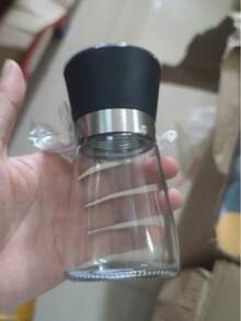 1pcManual Pepper Grinder - With Glass Body And Stainless Steel Ceramic Core - For Chili, Sea Salt, Seasonings - Electricity-Free - Kitchen And Dining Essentials