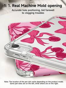 Rose Bow Cherry Dual-Sided Acrylic Crystal Protective Case, Compatible With IPad 10th Gen, IPad 10.2/IPad Mini 6/IPad Mini 7/9.7", Galaxy Tab A8 8.7", 3+Y Foldable Anti-Bend Design, Compatible With Kindle Paperwhite 12th Gen (2024), Silicone Reinforced Corners, Auto Wake/Sleep Function, Great Gift For Holidays