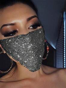 Sexy & Wild Nightclub Street Style Rhinestone Studded Shiny Rhinestone Women's Face Mask, Versatile For All Seasons