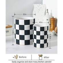 Checkered Utensil Holder, 15.8 Inch Ceramic Spatula Holder, Black Cooking Kitchen Utensil Holder Countertop, Kitchen Decor And Accessories Counte