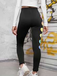 Leggings pour filles avec imprimé cœur dégradé, ajustement serré, confortable, coupe slim, pantalon court, convient pour le décontracté, les sports, le yoga, les enfants - Noir - Voir 2