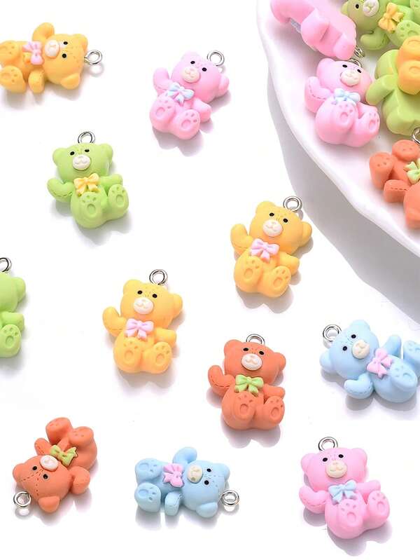 10pcs Multicolor Resin Bear Charms Cartoon Animal Bear Pendant Charms For Jewelry Making Supplies DIY Necklace Earring
