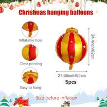 5/6 件圣诞红和绿色悬挂铝箔气球，包括圣诞球和 4D 糖果形悬挂气球，适用于圣诞派对装饰、冬季新年假期派对装饰、生日庆祝、圣诞主题活动和场景、室内和室外圣诞装饰、圣诞树悬挂气球 - 彩色 - 查看 26