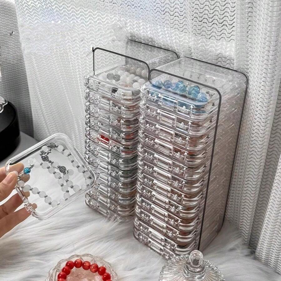 24+2 Clear Acrylic Jewelry Boxes, Crystal Storage Boxes, Crystal Bracelet Transparent Desktop Storage Boxes, Portable Jewelry Boxes, 2 Long Box (9*3.5*2.4 Inches) And 24 Small Boxes (3.4*3.4*0.6 Inches), Portable Dust-Proof And Moisture-Proof Storage Boxes, Ideal For Home Use, For Beads, Jewelry, And Crafts - Organization Solutions - 無色 - 查看 1