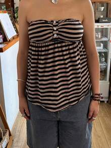 Women Y2k Tube Top Button Sleeveless Backless Strapless Bandeau Cute Aesthetic Summer Going Out Club Party Tank Tops - Apricot - View 2