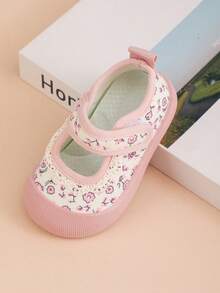 Girls' Princess Canvas Shoes, New Spring/Autumn Kids Casual Hook And Loop Toddler Walking Shoes