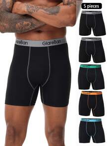 5pieces Set Mid-Long Boxer Shorts Men Hight Quality Underwear Male Underpants For Men Homme Boxershorts Slips Soft Panties Brand Briefs - 黑色 - 查看 15