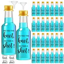 Bộ 32/4 chai rượu vang mini dùng trong đám cưới, chai sâm panh bằng nhựa với nắp vặn màu vàng, bạc và đen, cùng nhãn đen in dòng chữ "Chúc mừng hôn nhân!", lý tưởng làm quà cưới, quà sinh nhật, quà tặng cô dâu, quà Giáng sinh. - Trong suốt A - Xem 2