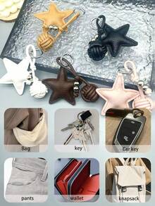 1PC Five-Pointed Star Key Chain, Star Shaped Keychain, Handmade Pentagrams Pendant Key Chain, Leather Star Pendant Versatile Bag Charm Phone Case Camera Key Chain, Leather Pentagram Woven Ball Pendant Christmas Gift