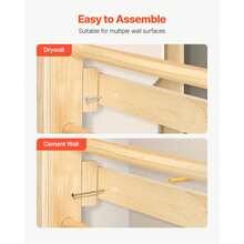 Swedish Ladder Wall Gym, 9-In-1 12-Level Solid Wood Gymnastic Stall Bars For Kids Adults, 220LBS Indoor Jungle Gym With Rock Climbing Wall, Gym Rings, Pull-Up Bar, Climbing Board, Slide, Swing - L, Natural Wood, 17-ply Grip, 9-in-1 Set - View 6
